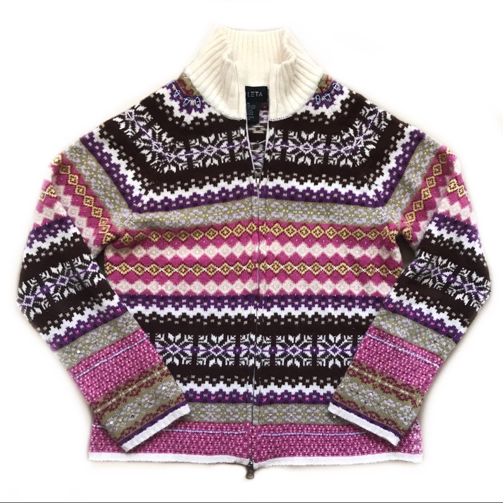 Athleta Wool Colorful Zip Up Sweater Jacket M